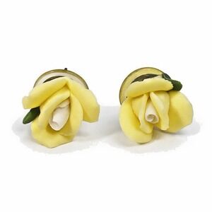 Yellow Rose Flower Stud Earrings Handmade Resin‎ Floral Push Back Women